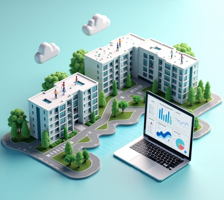 Large multifamily apartment complex aerial-style exterior view, no text, no logos, no readable UI, no brand names