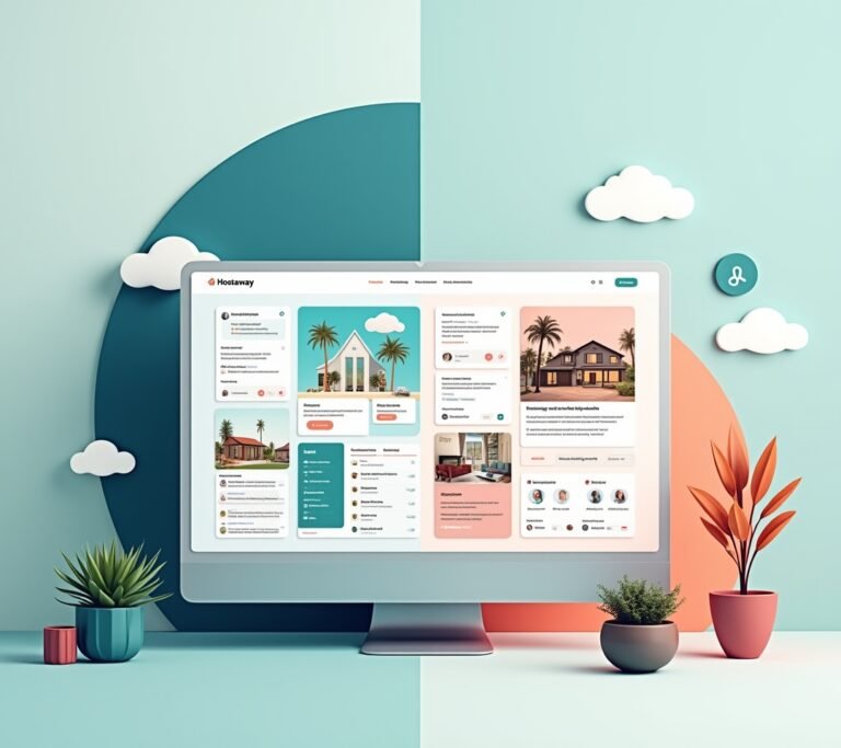 Two short-term rental properties shown side by side for comparison, no text, no logos, no readable UI, no brand names