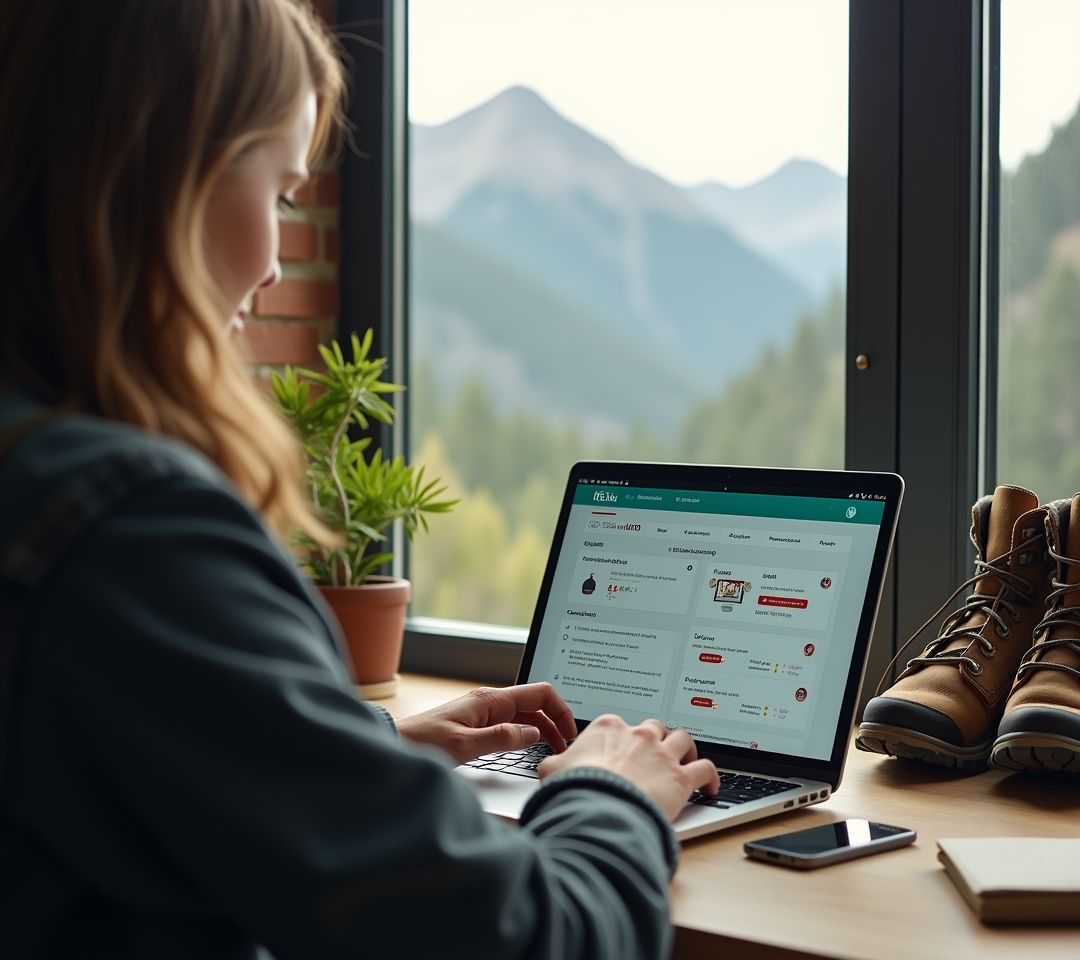 Landlord reviewing a rental income report on a laptop, no text, no logos, no readable UI, no brand names