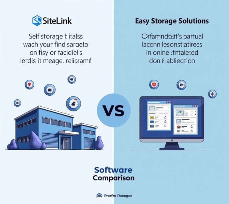 Two self storage facilities shown side by side for comparison, no text, no logos, no readable UI, no brand names